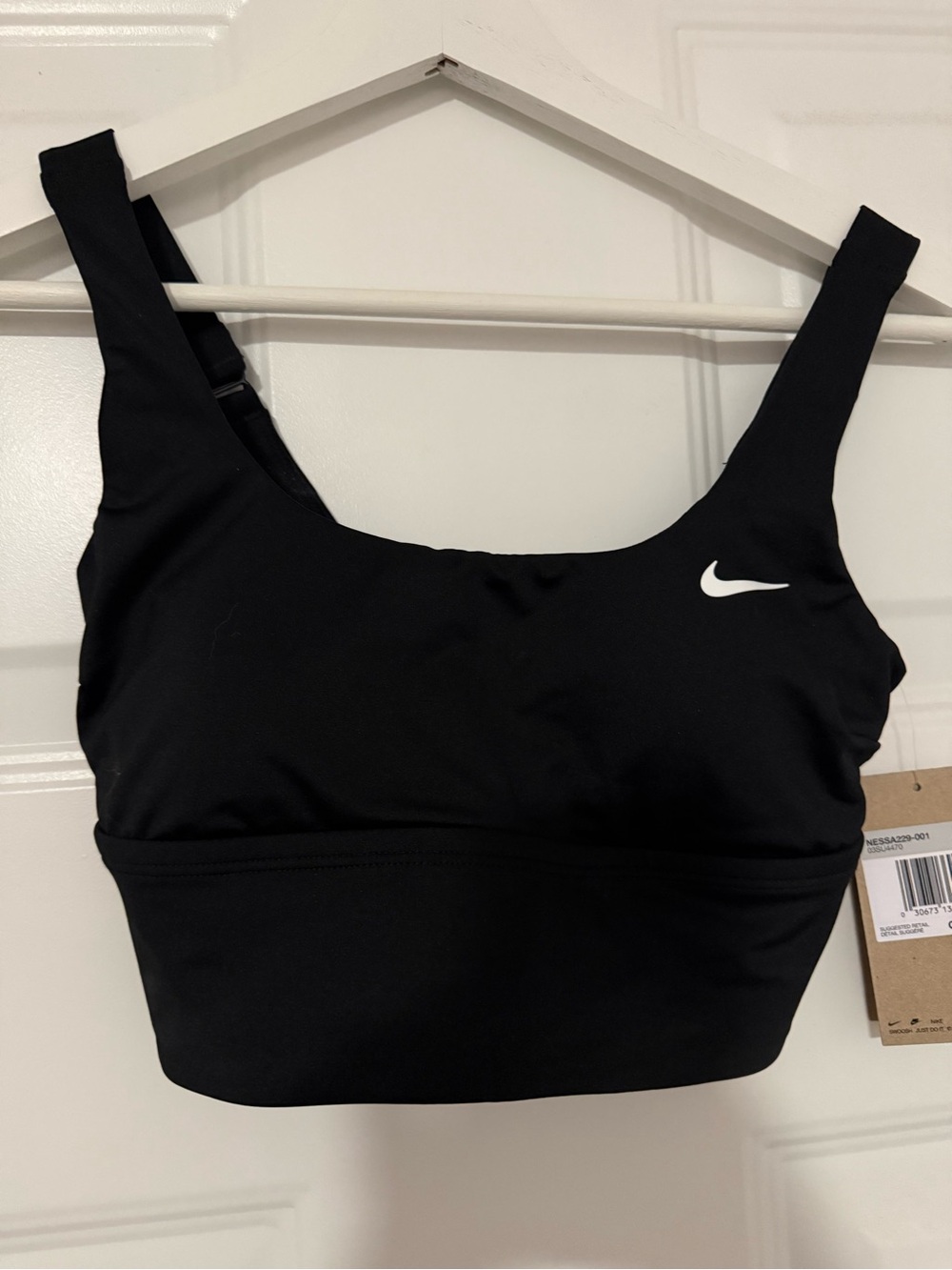 Nike Black Scoop Swim cropped tank with White Swoosh